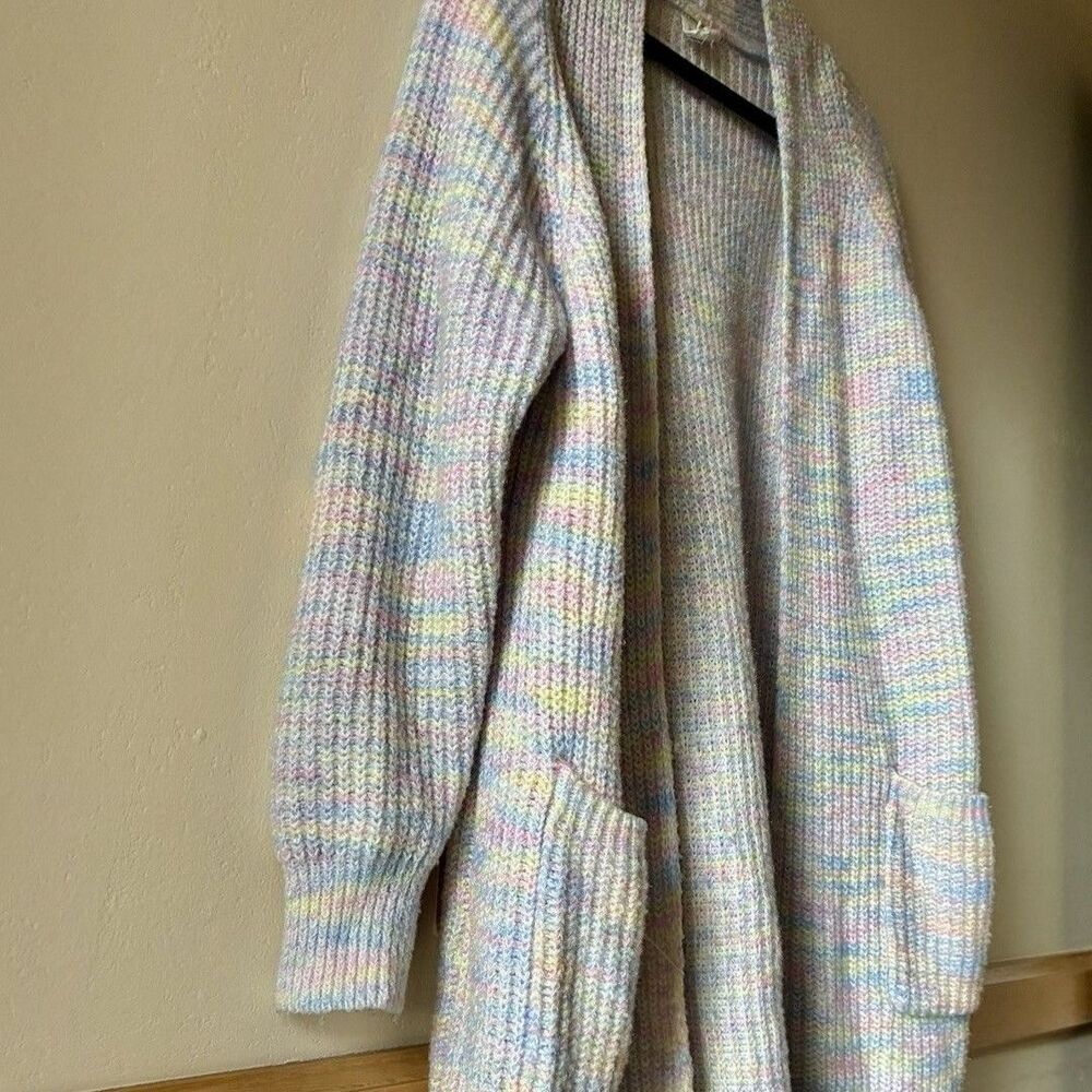 Sienna Sky Pastel Rainbow Chunky Knit Longline Cardigan Sweater M Soft Fairy Kei